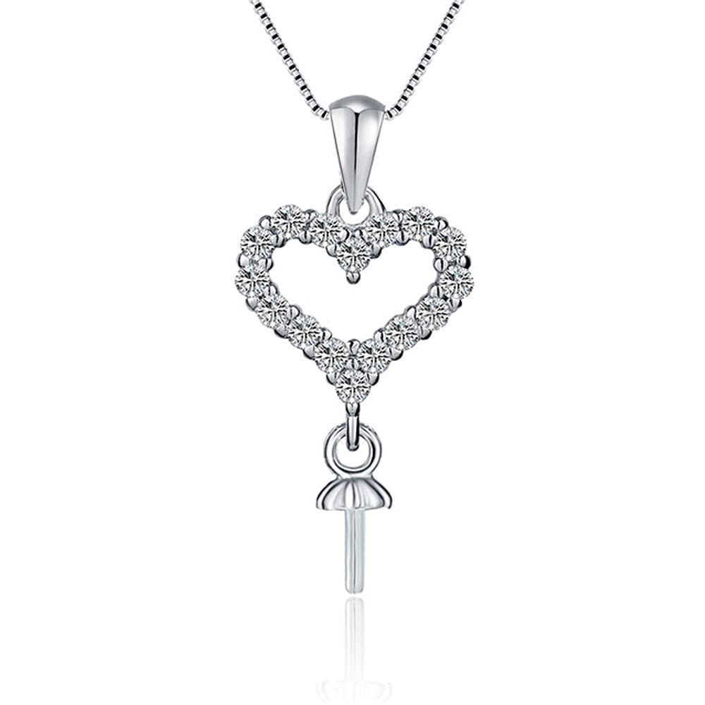 8594 Cubic Zircon Heart Bail Pendants for Pearl Jewelry Making Sterling